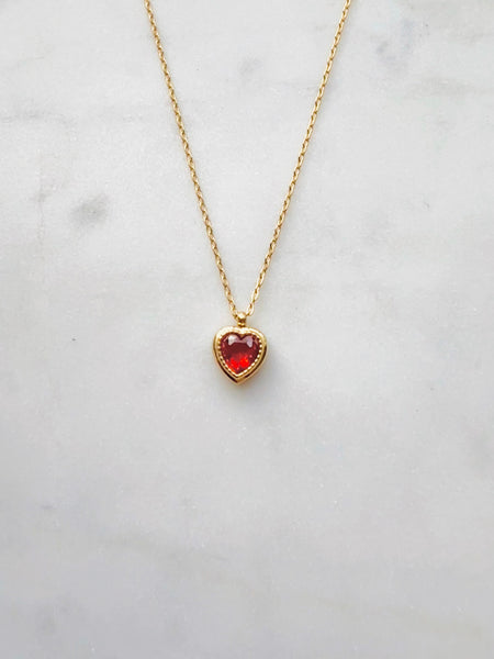 Heart Necklace with Red Crystal - Gold