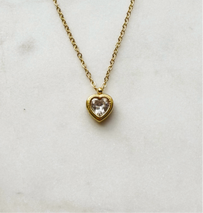 Heart Necklace with Clear Crystal - Gold