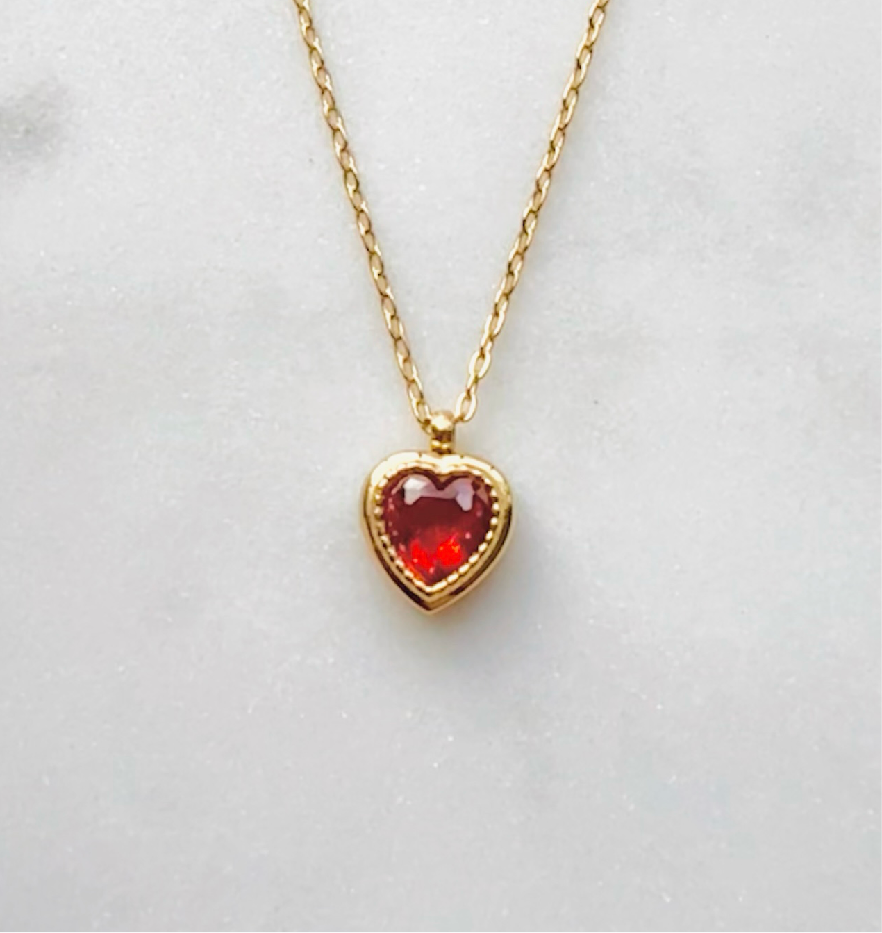 Heart Necklace with Red Crystal - Gold