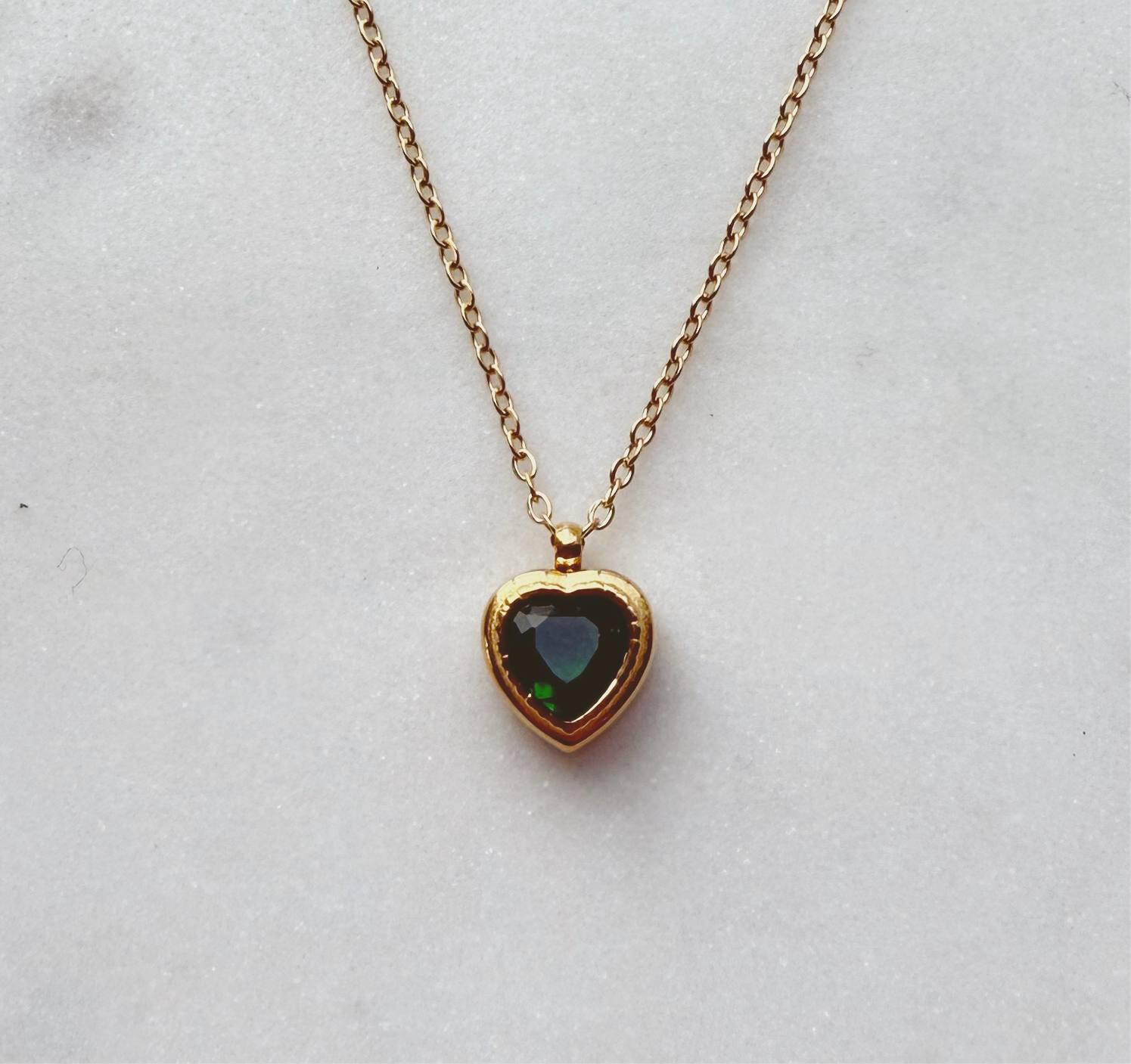 Heart Necklace with Green Crystal - Gold