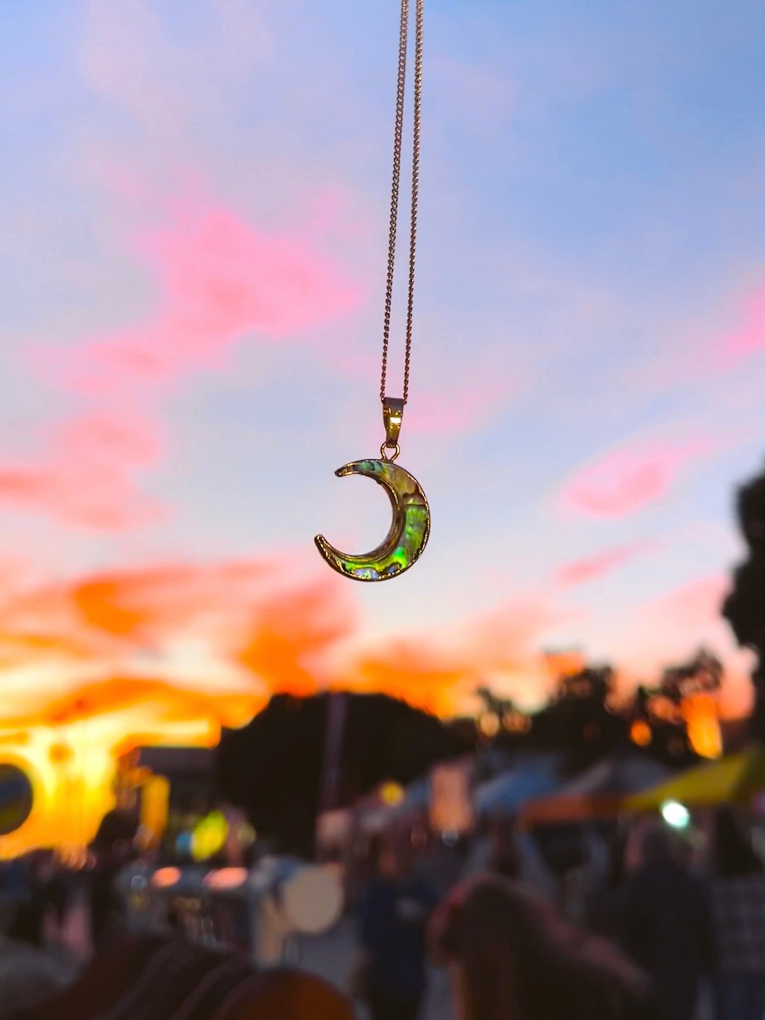 Abalone Crescent Moon Necklace - Gold