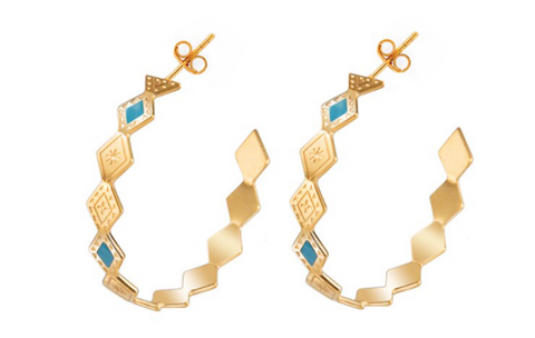 Geometric Hoop Earrings - Triangle Blue - Gold